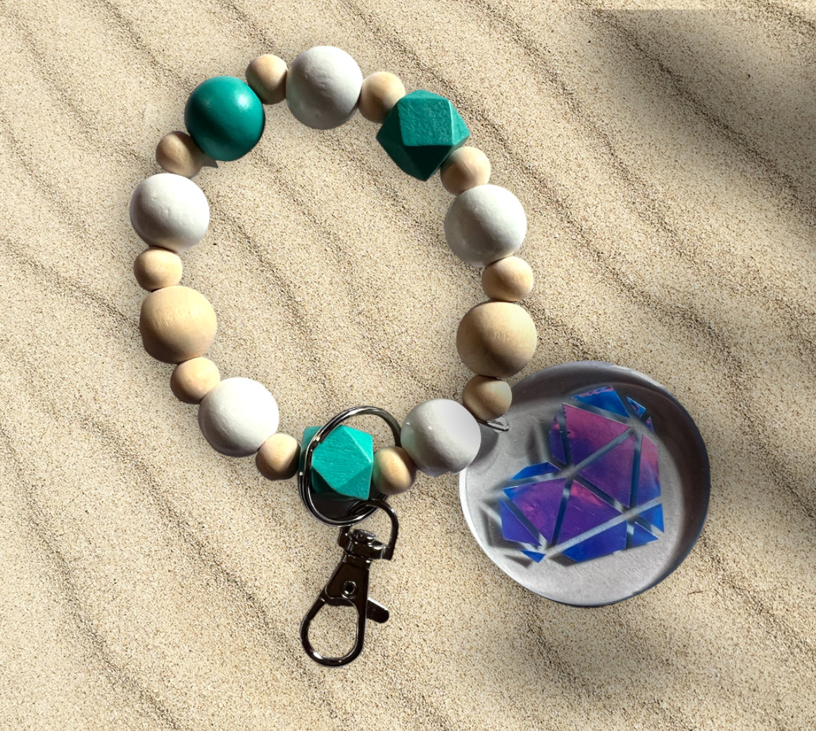 Handmade Decorative Beaded Wristlet Keychain with Acrylic Pendant