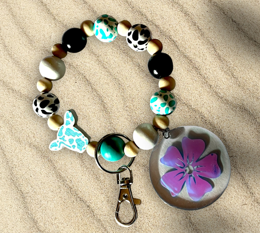 Handmade Decorative Beaded Wristlet Keychain with Acrylic Pendant