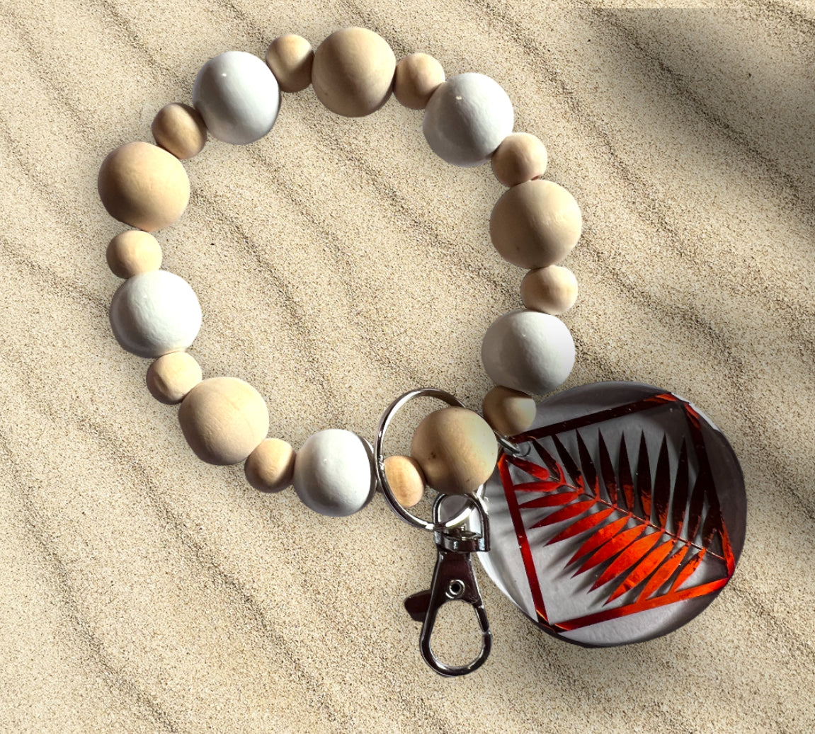 Handmade Decorative Beaded Wristlet Keychain with Acrylic Pendant