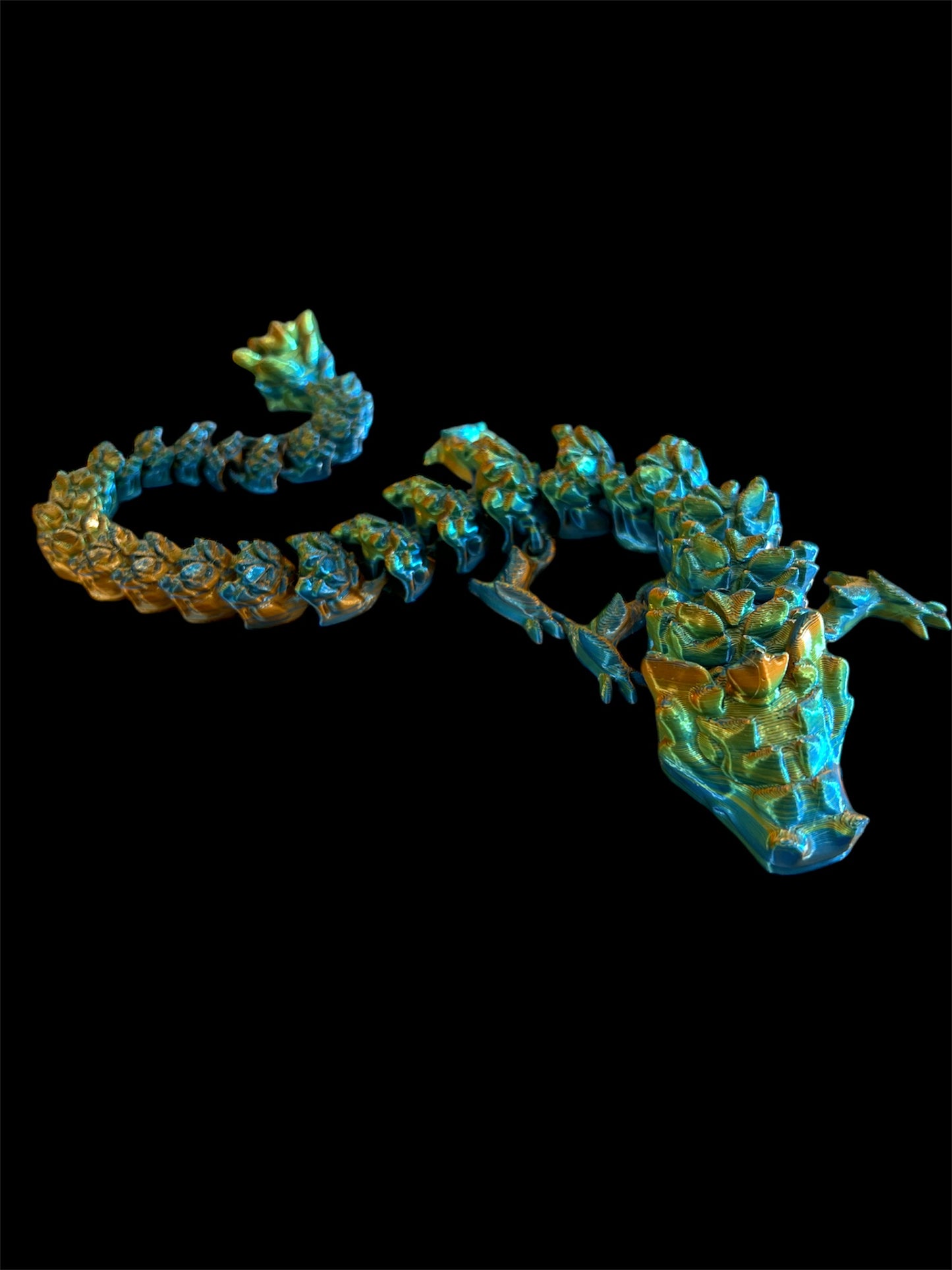 Armored Dragon - blue/green/orange silk – small