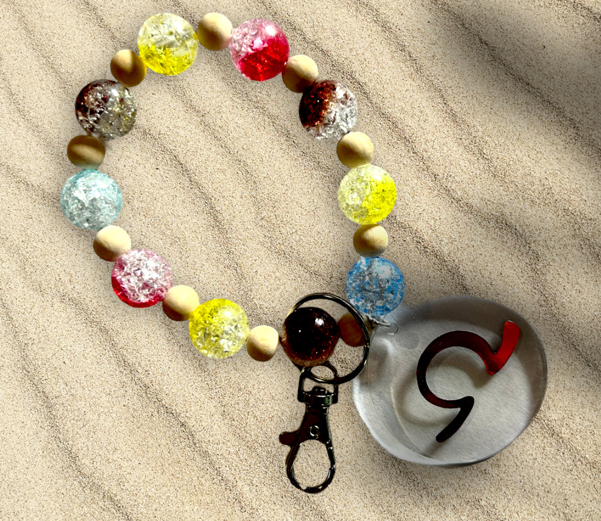 Handmade Decorative Beaded Wristlet Keychain with Acrylic Pendant