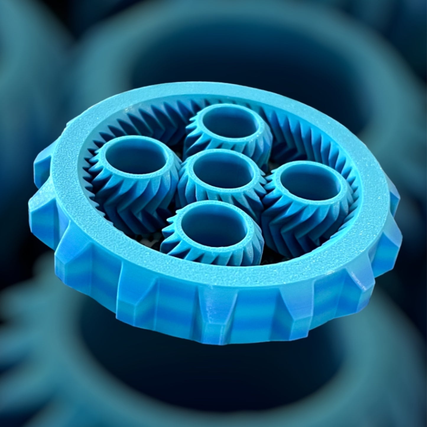 Planetary 3D Printed Spinner - Turquoise and Blue Stripes