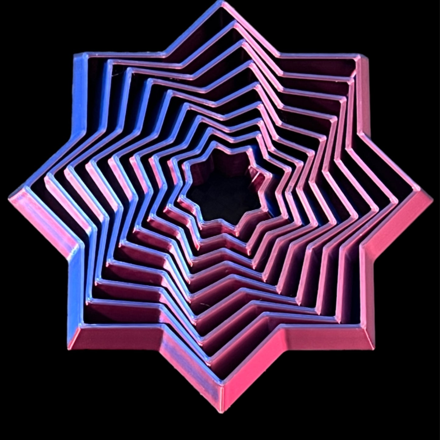 Star Shaped 3D Print - 8 points - Crimson Blue Chameleon Silk - 3”