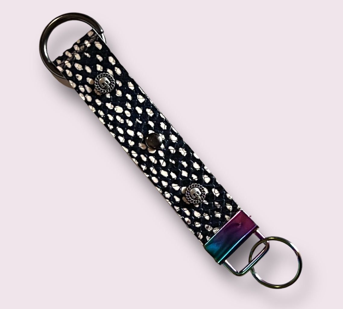 Handmade Leather Wristlet Keychain with Crystal or Metal Stud Embellishments