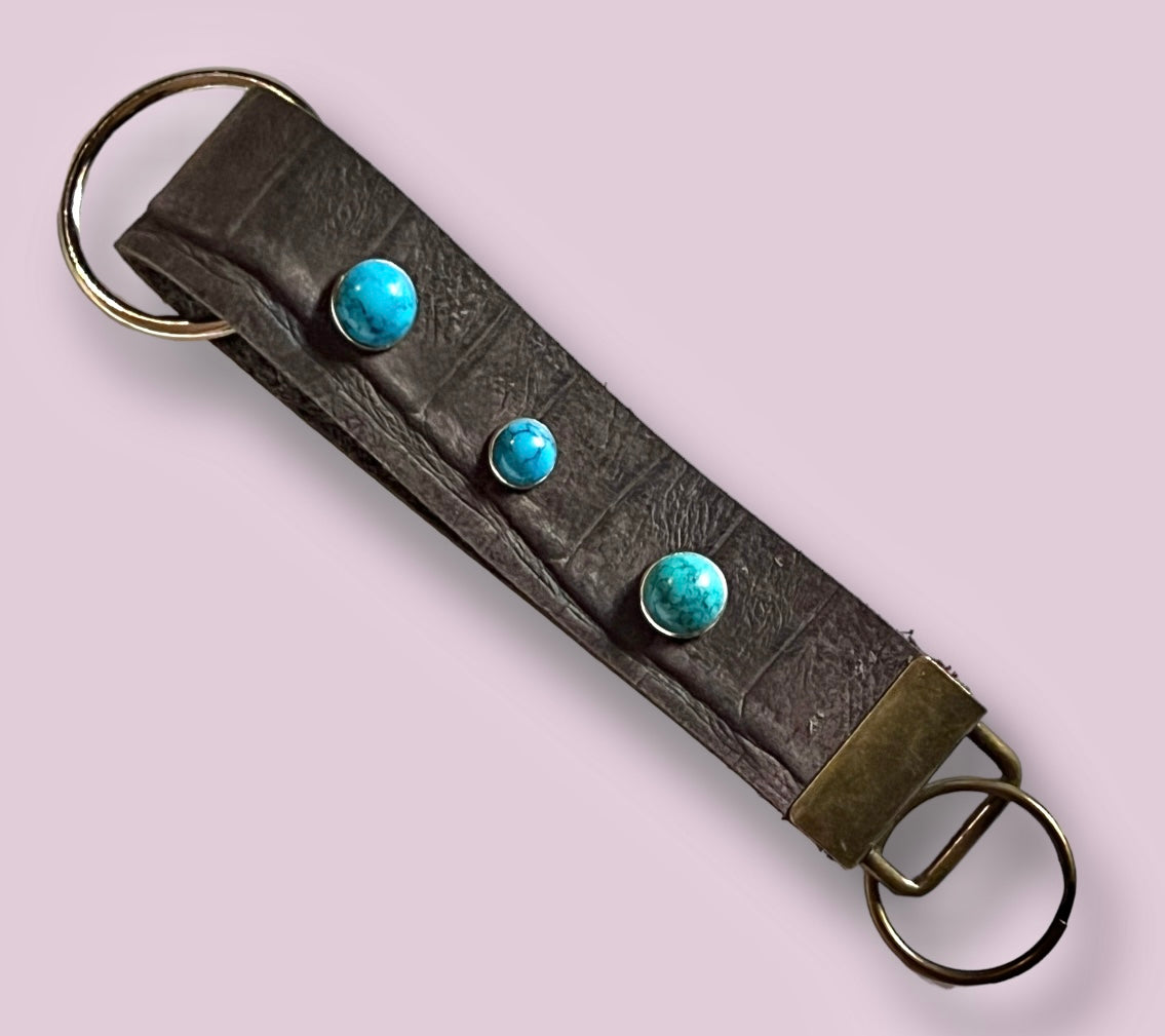 Handmade Leather Wristlet Keychain with Crystal or Metal Stud Embellishments