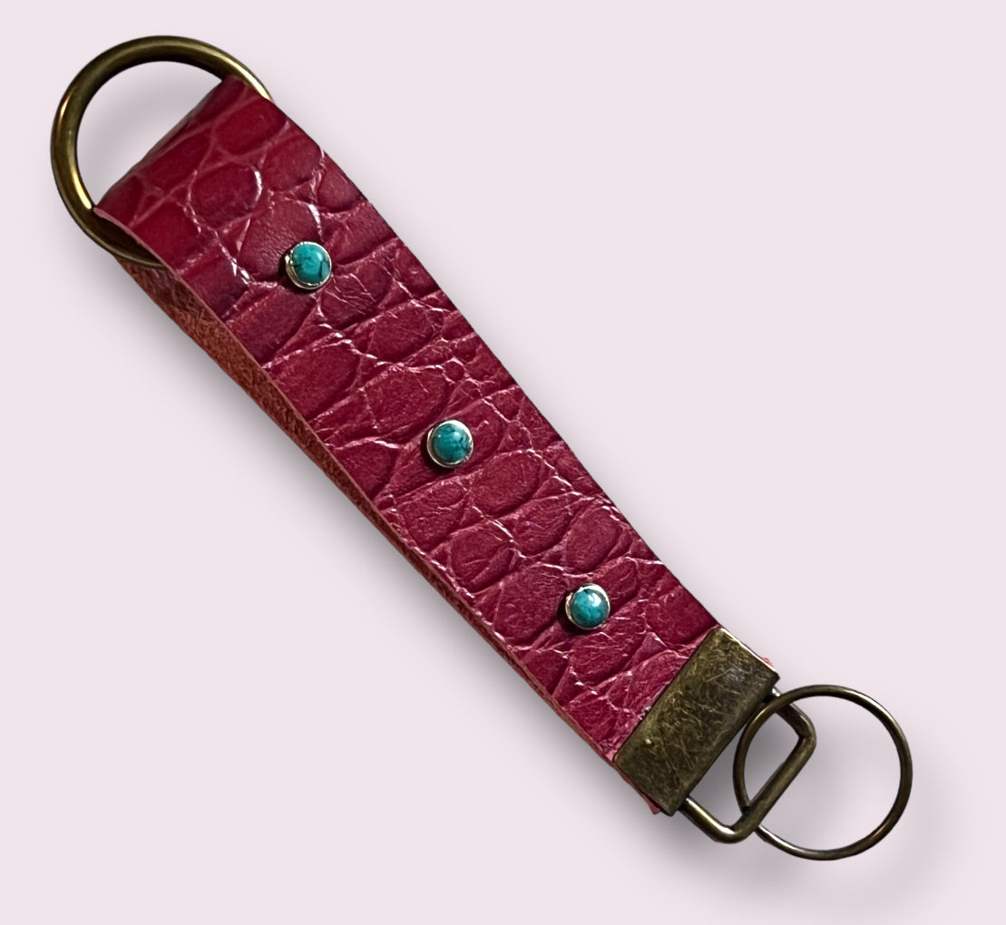Handmade Leather Wristlet Keychain with Crystal or Metal Stud Embellishments