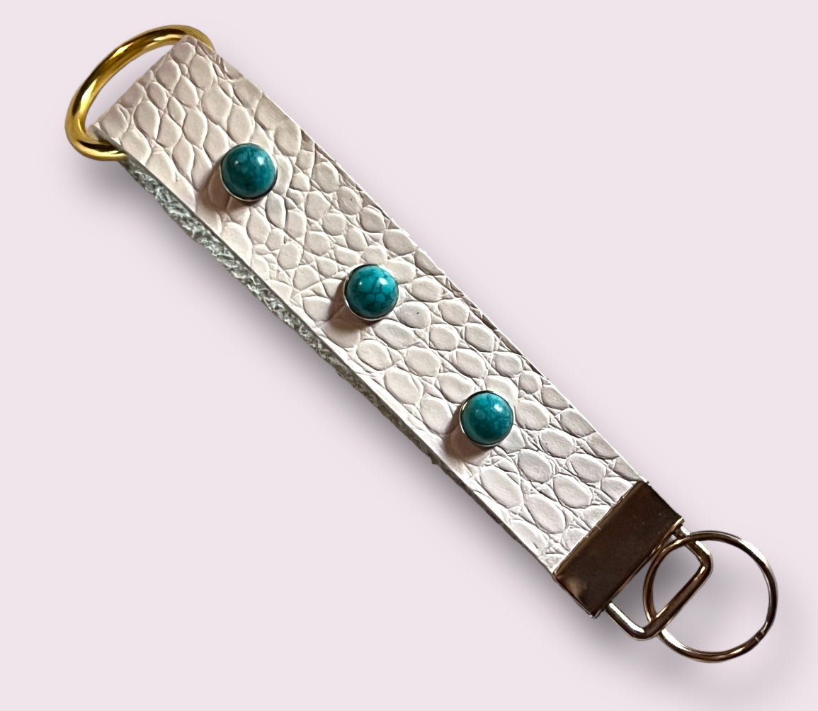 Handmade Leather Wristlet Keychain with Crystal or Metal Stud Embellishments