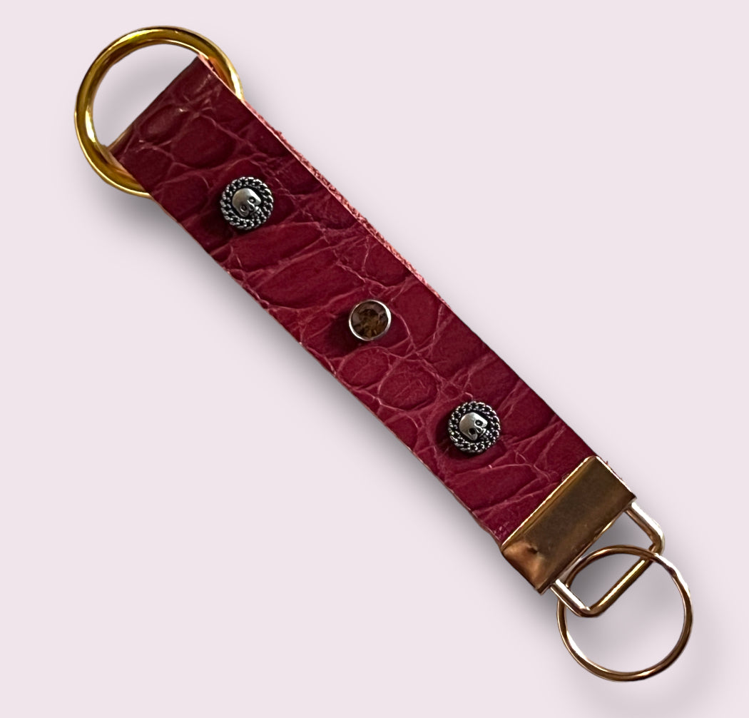 Handmade Leather Wristlet Keychain with Crystal or Metal Stud Embellishments