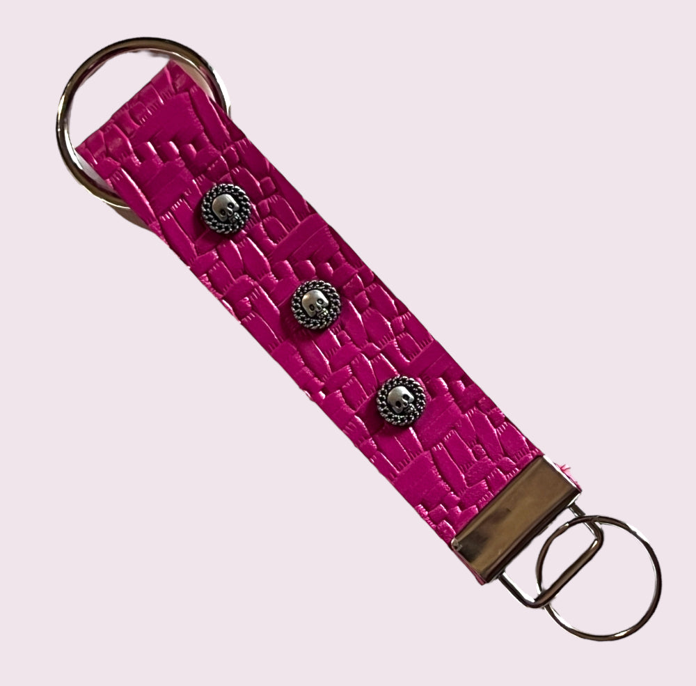 Handmade Leather Wristlet Keychain with Crystal or Metal Stud Embellishments