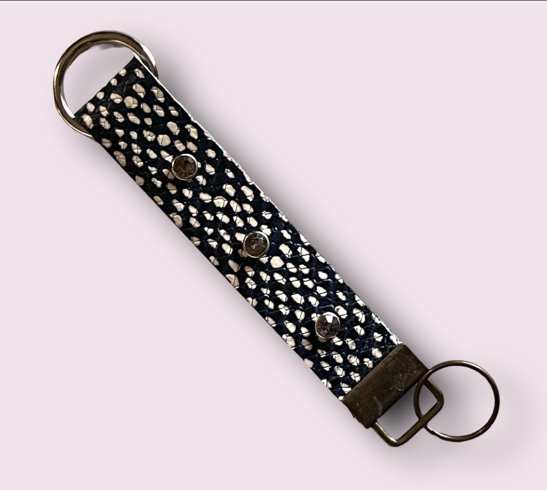 Handmade Leather Wristlet Keychain with Crystal or Metal Stud Embellishments