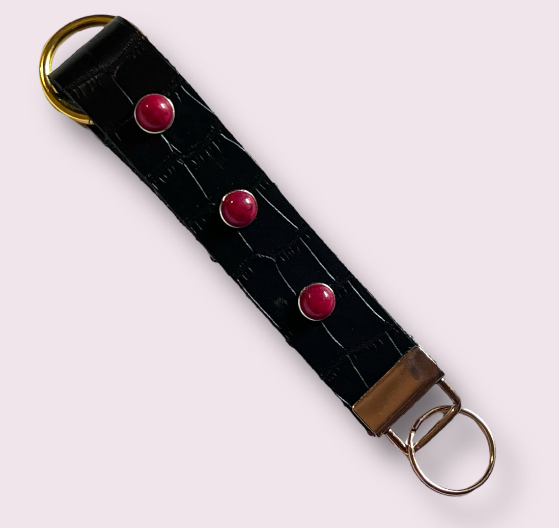 Handmade Leather Wristlet Keychain with Crystal or Metal Stud Embellishments