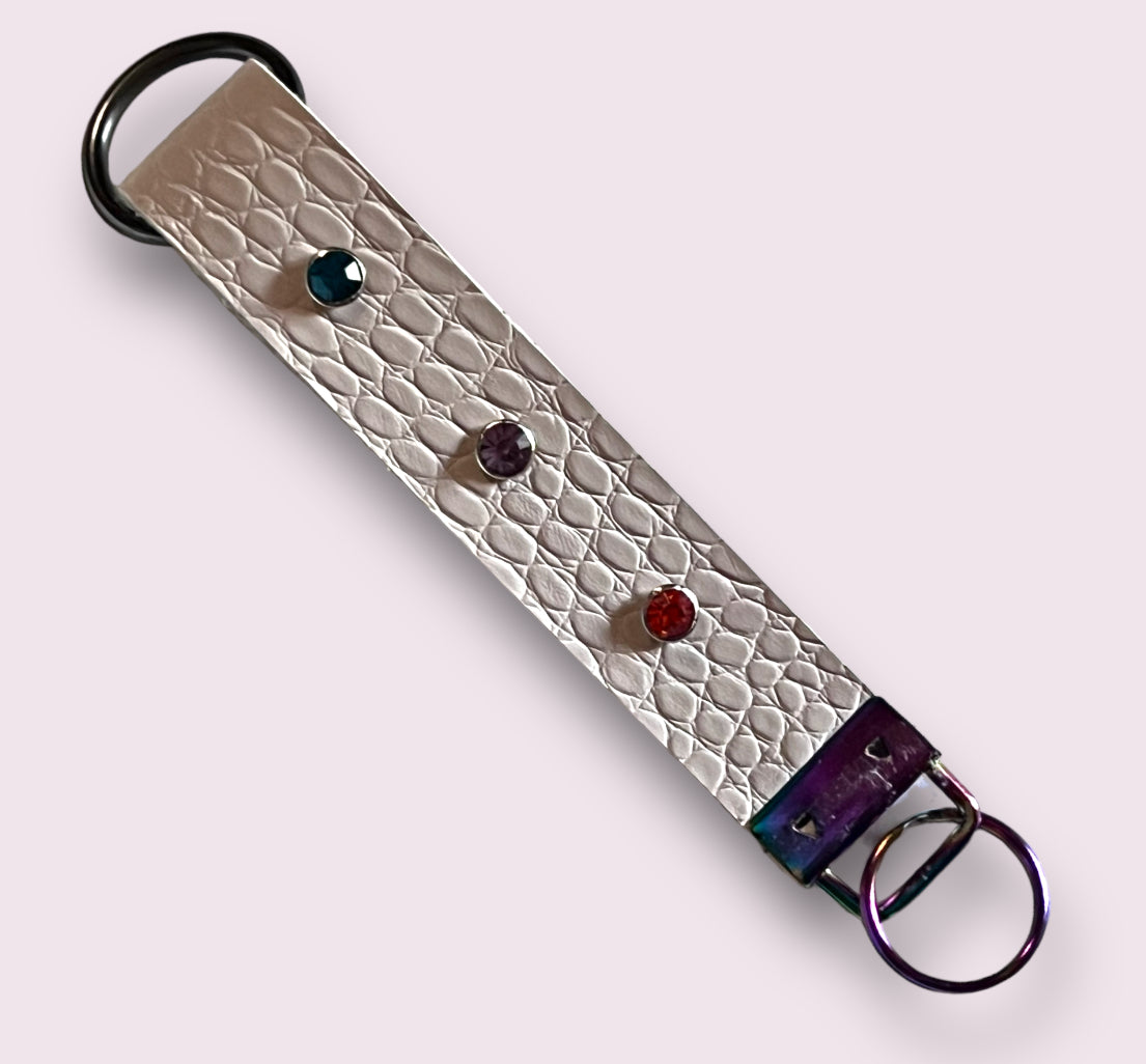 Handmade Leather Wristlet Keychain with Crystal or Metal Stud Embellishments