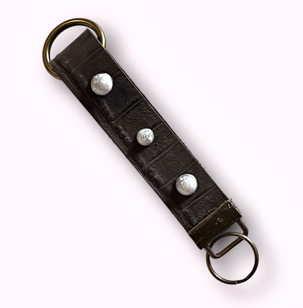 Handmade Leather Wristlet Keychain with Crystal or Metal Stud Embellishments
